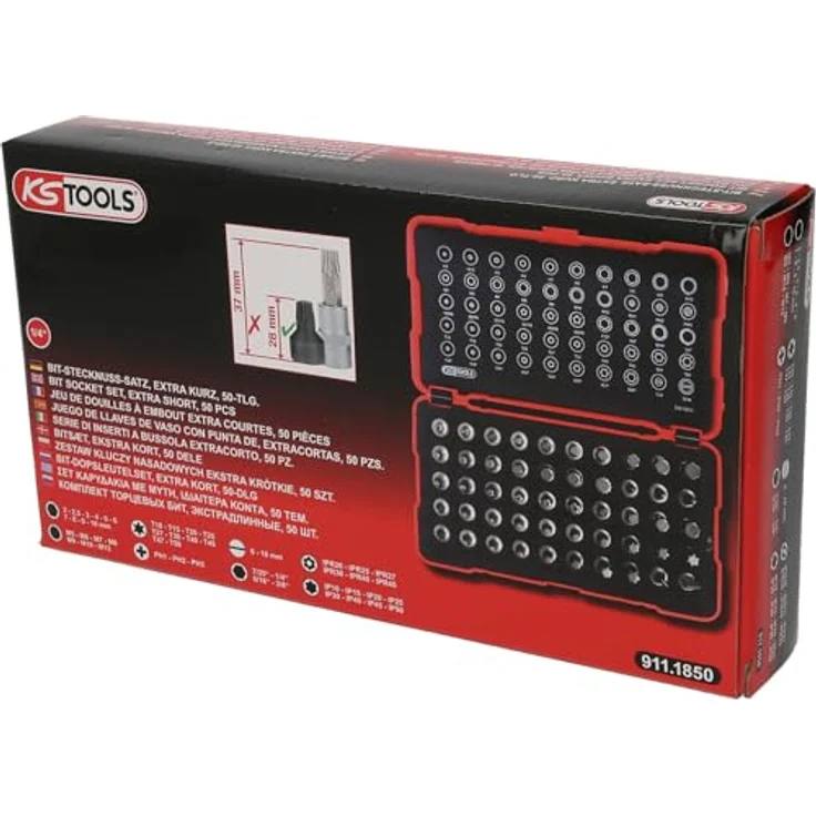 KS Tools 1/4" Bit-Stecknuss-Satz 50-tlg, extra kurz, matt satiniert, in stabiler Kunststoffbox – Bild 5