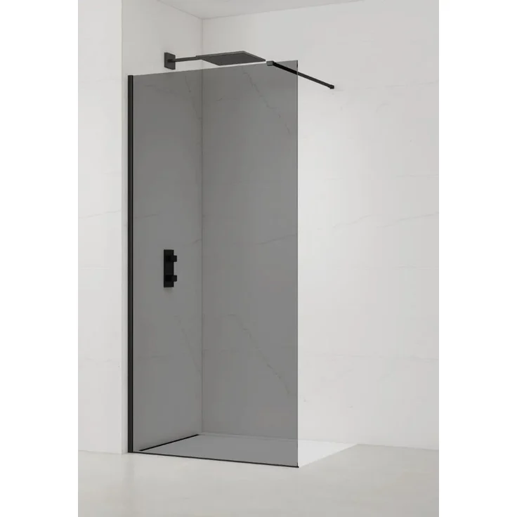 Swiss Aqua Technologies Walk In Duschabtrennung 120 cm, 8 mm Rauchglas, Easy Clean, schwarzes Profil