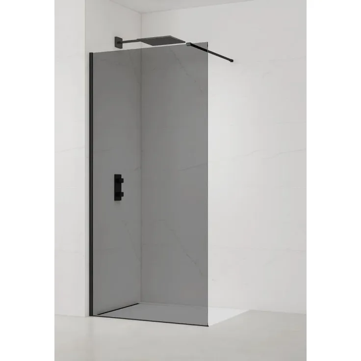 Swiss Aqua Technologies Walk In Duschabtrennung 120 cm, 8 mm Rauchglas, Easy Clean, schwarzes Profil
