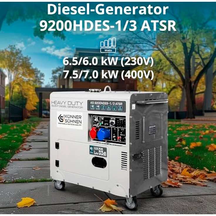 Könner & Söhnen KS 9200HDES-1/3 ATSR Diesel Stromgenerator, Notstromerzeuger mit 7,5 kW Leistung, 20 L Tankinhalt, lärmabschirmendes Gehäuse – Bild 2
