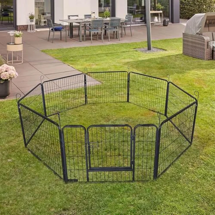 Home Deluxe Welpenauslauf BARKI 80 x 60 cm Schwarz mit Türverriegelung und abgerundeten Ecken - Welpenspielplatz für drinnen und draußen – Bild 2