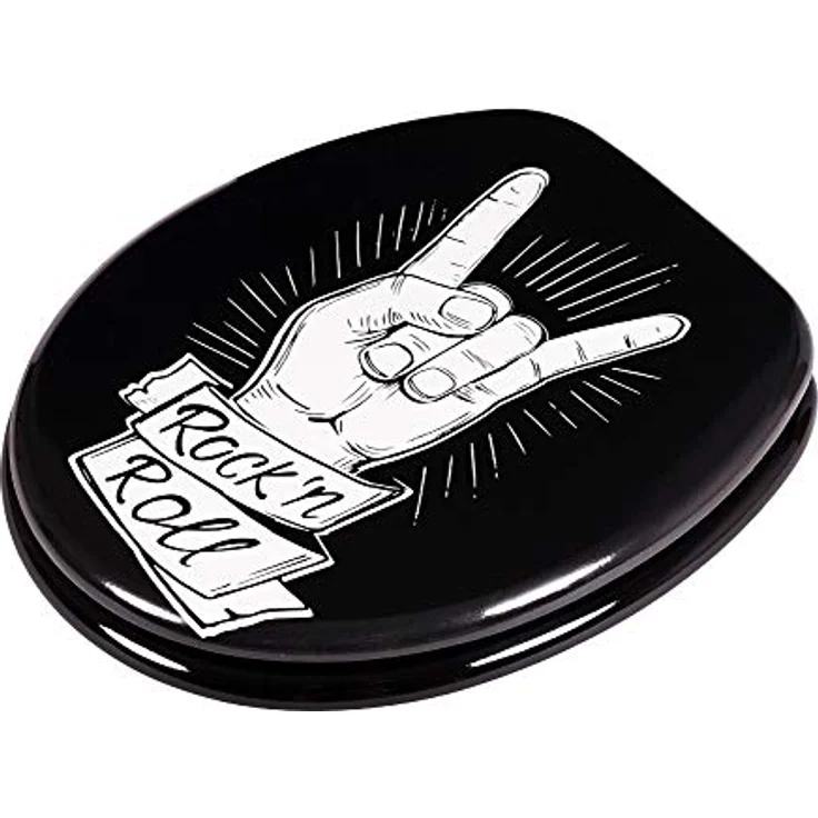 Sanilo WC Sitz Rock n Roll, Toilettendeckel aus Holz mit Absenkautomatik, antibakterieller Oberfläche, 47cm x 37,7cm – Bild 4