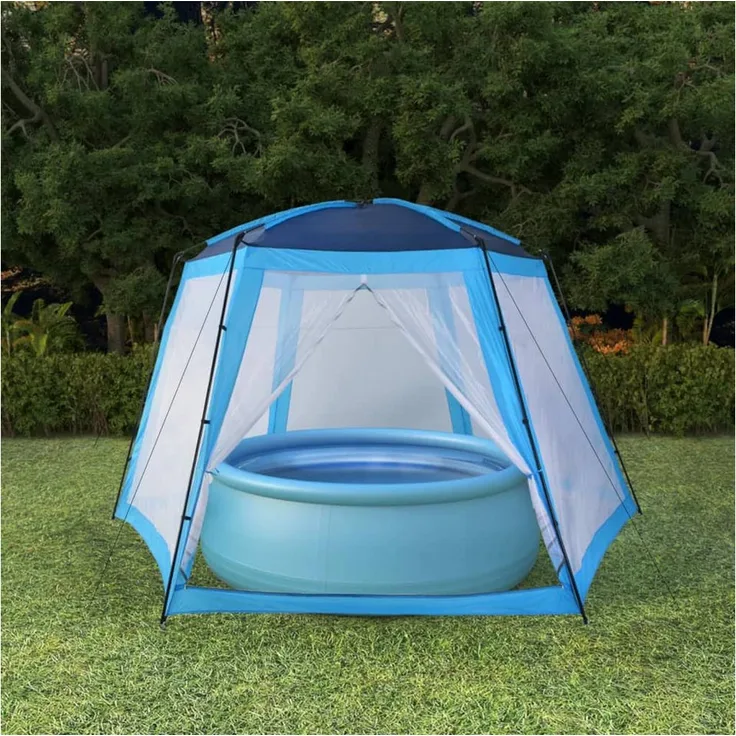 furnicato Poolüberdachung Pool-Pavillon Zelt 500x433x250 cm Blau, Sonnenschutz-Gartenzelt mit Mesh-Seitenwänden und stabilem Stahlrahmen