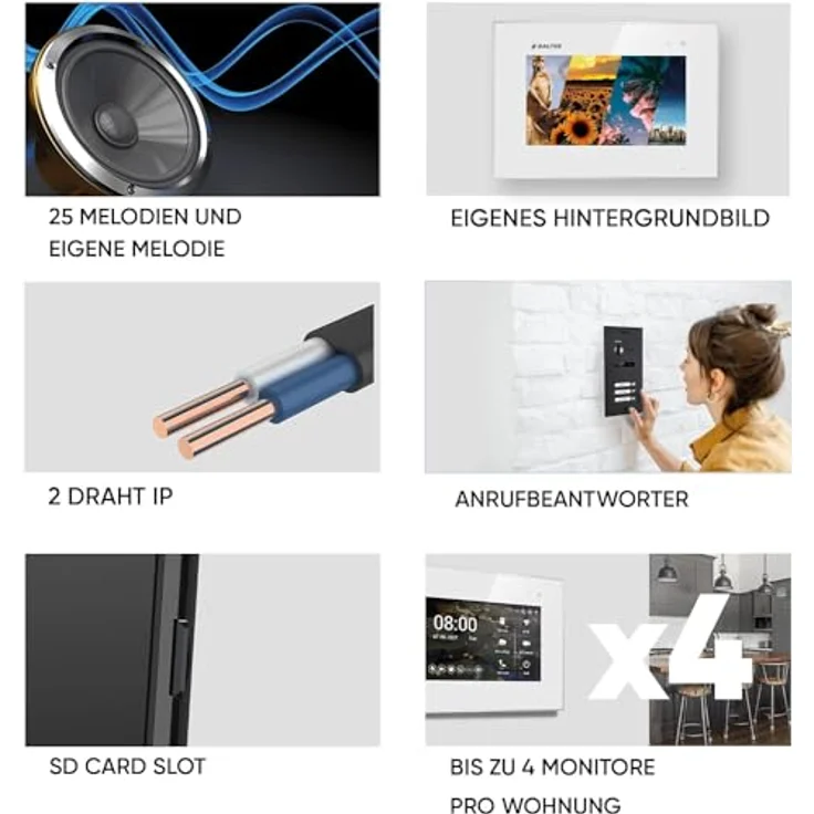 Balter EVO HD Video-Türsprechanlage, Komplettset für Dreifamilienhaus mit 3x 7-Zoll Monitoren, Full HD Kamera, Interkom und Nachtsicht, Schwarz – Bild 7
