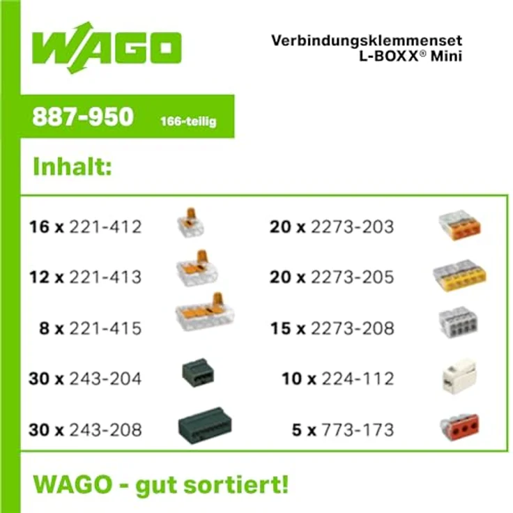 WAGO 887-950 Verbindungsklemmen-Sortiment, flexibel für Leiterquerschnitte 0.14-6mm² und 0.2-6mm², 166 Teile Set – Bild 2