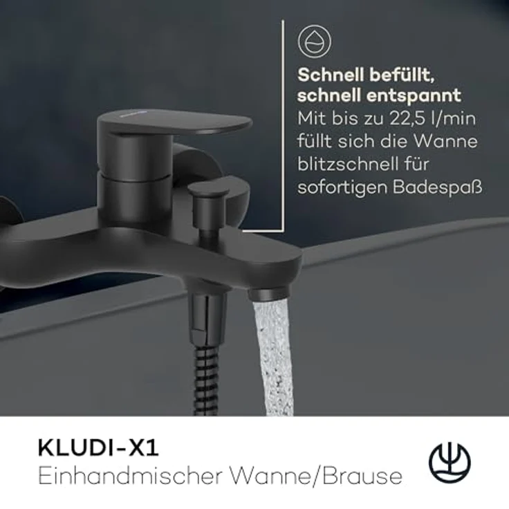 KLUDI X1 Badewannenarmatur für 2 Verbraucher, Einhandmischer mit S-Anschlüssen, Aufputzmontage, Schwarz Matt – Bild 2