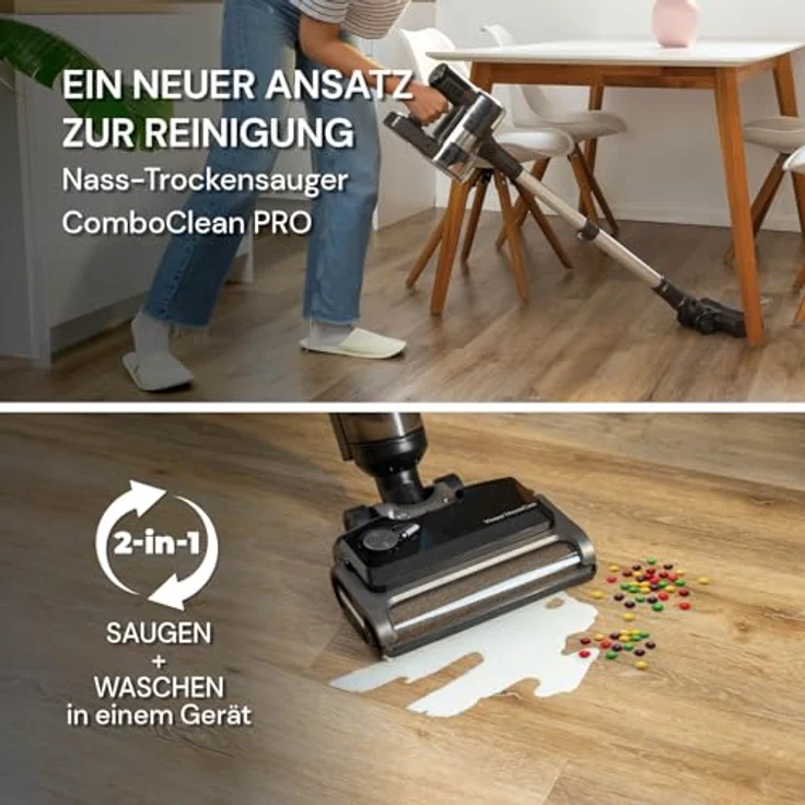 ROSMARINO VITAPUR ComboClean PRO 220W Nass Trockensauger Akku | 2-in-1 Staubsauger Kabellos mit Dual-Wassertank | Sprachassistent & Leichter Mop Akkustaubsauger für Hartböden, Tierhaare, in Blau – Bild 4