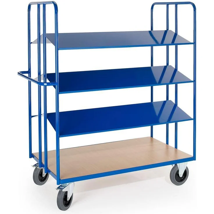 Rollcart Kommissionierwagen 16-4420, blauer Transportwagen mit 300 kg Tragkraft und drei Etagen, 135 x 40 x 174 cm