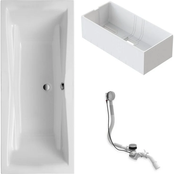 Schulte Badewanne Idro, Komplett-Set 180x80 cm, Sanitäracryl Weiß mit Wannenträger und Ablauf