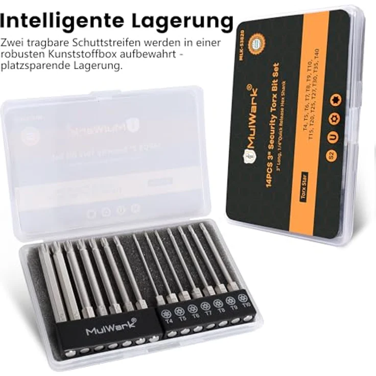 MulWark 14PC Magnetisches Sicherheit Torx Bit Set, 3" lang, S2 Stahl, T4-T40, 1/4" Sechskantschaft, für elektrische Bohrmaschinen und Schraubendreher – Bild 5