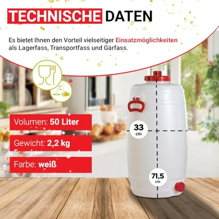 Graf Regentonne Getränkefass rund, starkwandige Ausführung für Einwecken / Party / Camping, bruchsicher, verschiedene Größen, bewahrt Aroma, auch für Wein / Saft – Bild 3