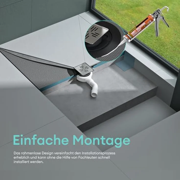 Mai & Mai Duschwanne Duschboard, befliesbares Duschelement in Beton Grau, bodeneben mit Gefälleplatte und hoher Abflussrate – Bild 6