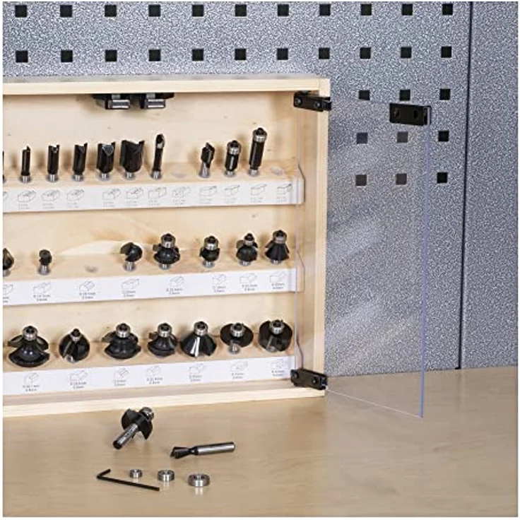 STIER Fräsersortiment in stabiler Vitrine, 30-teilig, 8 mm, Fräser für Oberfräsen, Holzfräser, Fräser Set, Fräserset, vollständiges Set mit Nutfräser Abrundfräser Bündigfräser Fasenfräser – Bild 3