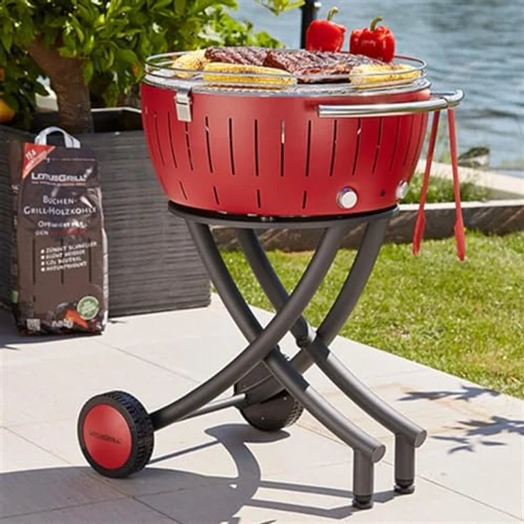 Lotusgrill LOLG-TB-600 Rauchfreier Holzkohlegrill, Rot, 78x78x48 cm – Bild 5