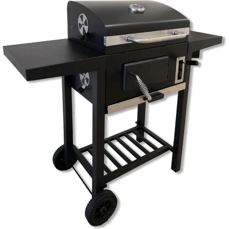 Schweng Trolley Holzkohlegrill, Grill mit doppelten Seitenablagen, mobiler Design und Luftregulierung, Schwarz/Anthrazit