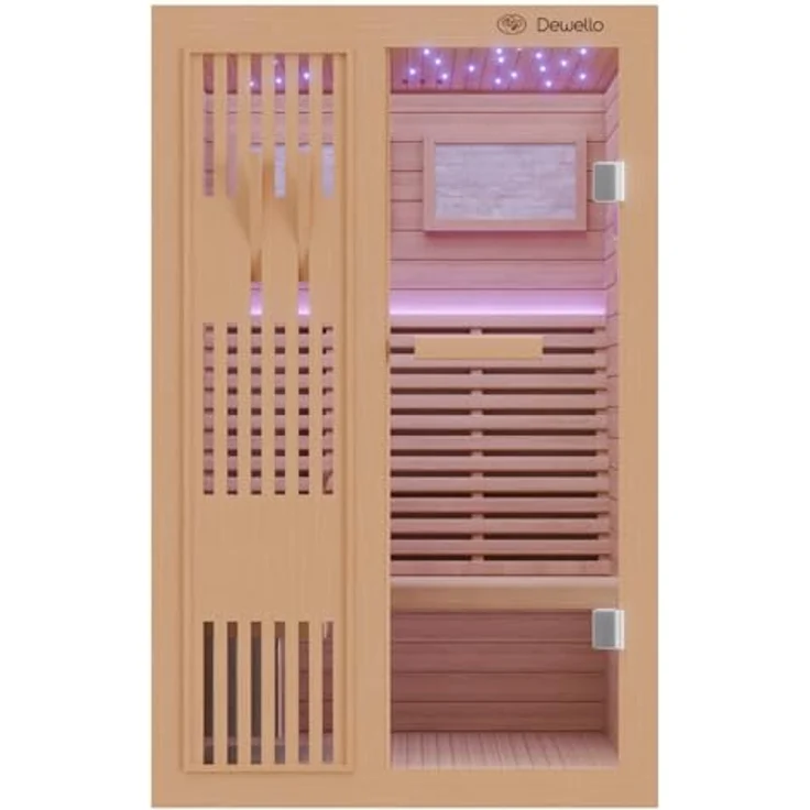 Dewello Sauna MINTO 120x120 Finnische Sauna, 2 Personen, Saunaofen, Harvia 3,5KW, BxTxH: 120 x 120 x 190 cm, Holzoptik – Bild 1