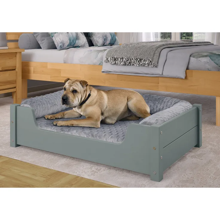 ERST-HOLZ Tierbett Kuscheliges Haustierbett 80x50 cm, Kiefer grau, mit Rollrost und Matratze