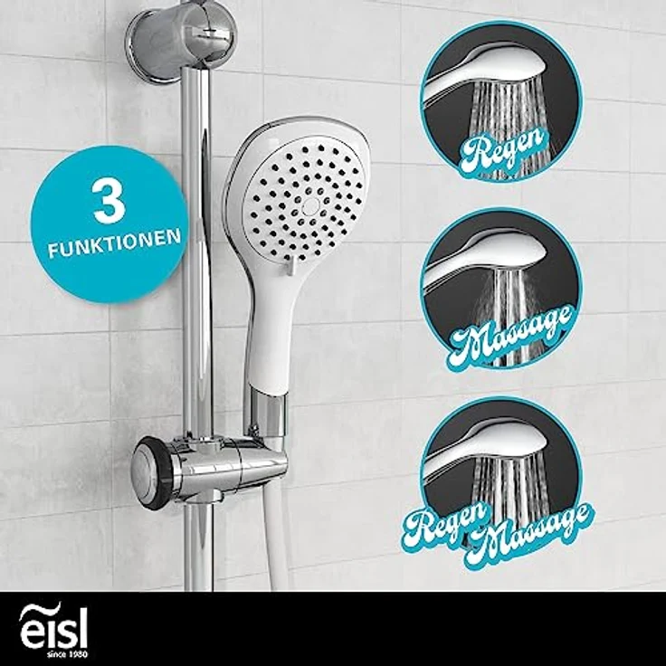 EISL Duschset DUSCHTRAUM Duschsäule mit großer Regendusche 200 x 200 mm und Handbrause, ideal zum Nachrüsten-Nutzung vorhandener Bohrlöcher komplettes Montageset Chrom/Weiß DXLD60087CS – Bild 5