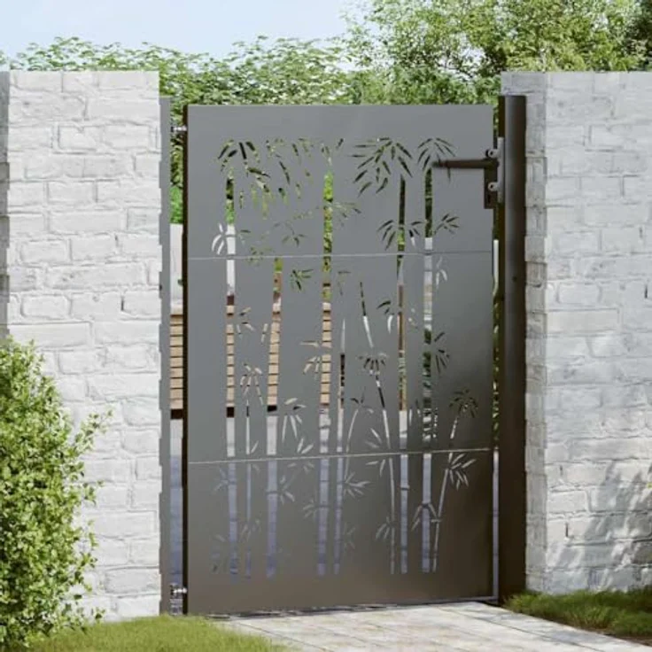 vidaXL Gartentor, Gartenzaun 105x75 cm, Cortenstahl mit Bambus Design, pulverbeschichtet in Schwarz – Bild 2