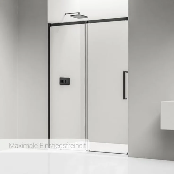 NEXTREND Nischendusche DX906 FLEX, Schiebetür mit Soft-Close, 8 mm Nano Echtglas, Schwarz matt, Breite wählbar (1400 mm) – Bild 4