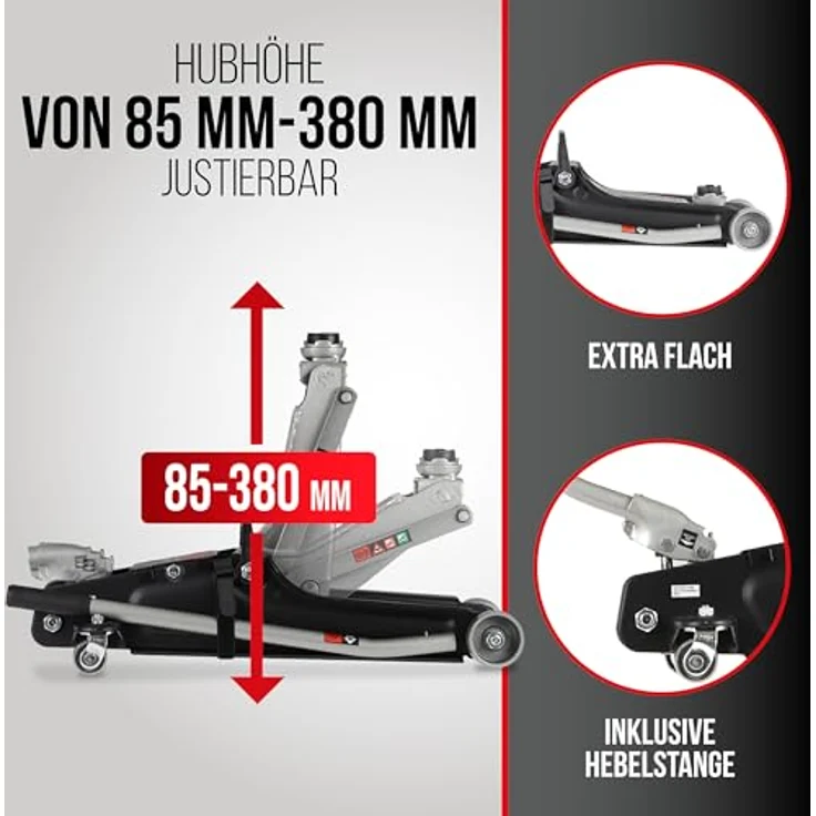 HEYNER® Hydraulik‑Rangierwagenheber Set 2,25 t, für BMW/Mini, 85 mm Einstiegshöhe, Gummiteller Ø 45 mm, pulverbeschichteter Stahl, leicht rangierbar – Bild 5