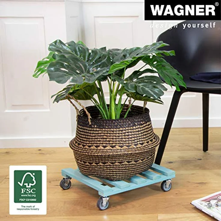 Wagner Pflanzenroller Aqua Splash 38 x 38 x 9,5 cm I Kübelroller für Außenbereich + Innenbereich I FSC®-Massivholz, Aqua Splash/türkis, softe Rollen I Tragkraft 120 kg I Made in EU - 20041301 – Bild 2