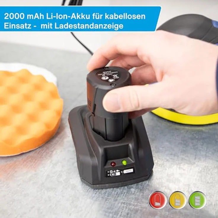 Cartrend Akku-Poliermaschine, Ø 150 mm, 12V mit exzentrischer Rotationsbewegung und 12V 2000mAh Li-Ion Batterie – Bild 4