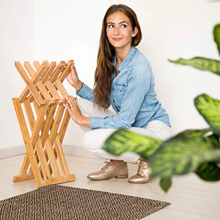 Relaxdays Klapphocker Bambus, natürlicher Badhocker, platzsparend faltbar, für Kinder, HBT 42x32x27cm, Natur – Bild 5