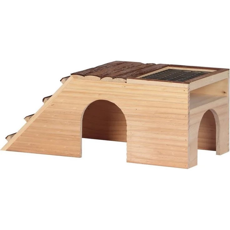 DUVO+ Nagerhaus Gartenhaus aus Holz, 48 x 22 x 20 cm, ideal für Kleintiere, stimuliert den Nageinstinkt