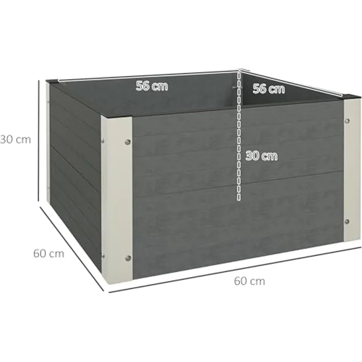 Outsunny Hochbeet, Blumenkasten, Pflanzkasten mit offenem Boden, Kräuterbeet für Garten, Balkon, Grau 60 x 60 x 30 cm – Bild 5