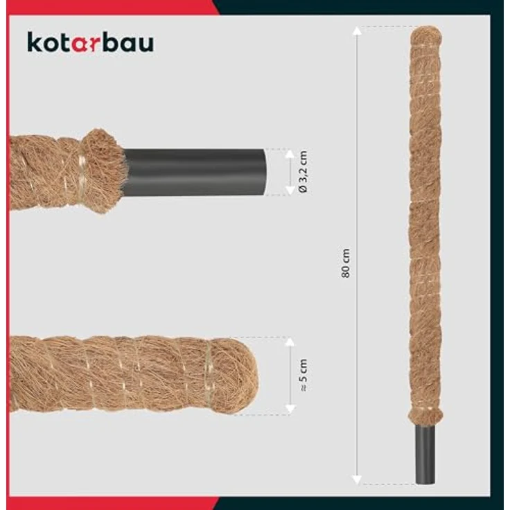 KOTARBAU® 2er Set Moosstab für Monstera, Kokos Natural, ⌀ 3,2 x 80 cm, Rankhilfe für Pflanzen, stabil und dekorativ – Bild 3