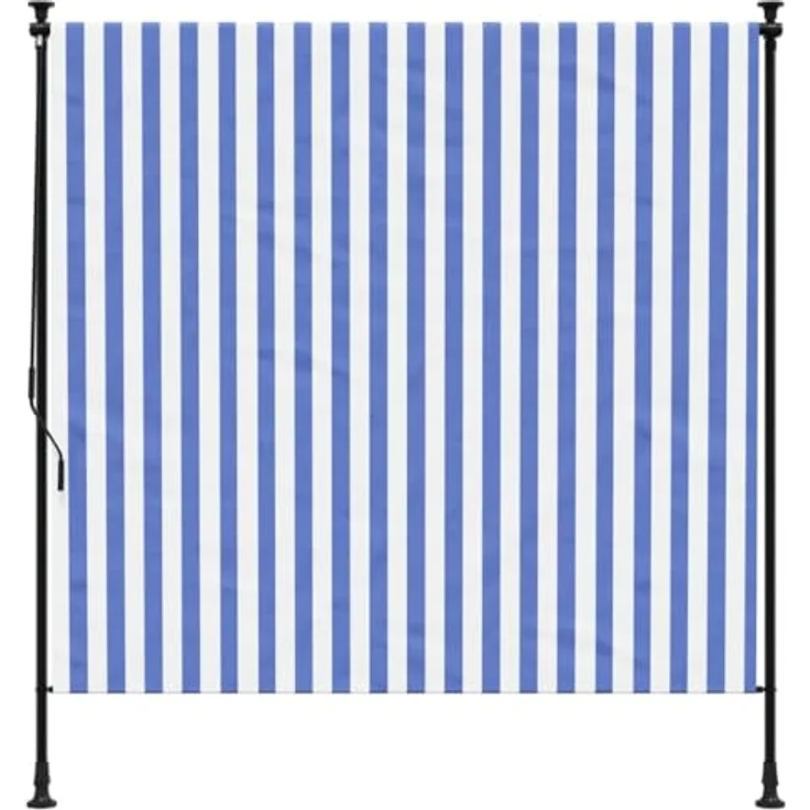 vidaXL Außenrollo, Senkrechtmarkise mit Kurbel, Einziehbarer Sichtschutz für Terrasse Balkon, Sonnenschutzrollo, Blau Weiß 150x270cm Stoff Stahl – Bild 3