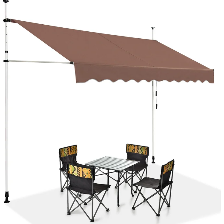 GOPLUS 3 m Klemmmarkise, Höhenverstellbare Terrassenmarkise ohne Bohren, grau/beige/braun/weinrot/grün mit Handkurbel