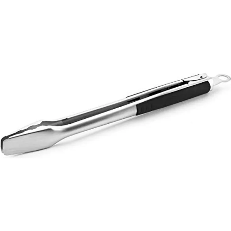 SANTOS XL Edelstahl Grillzange 46cm - eckiger & breiter Kopf - ergonomische Handhabung - gebürsteter/rostfreier Edelstahl - starker Federmechanismus