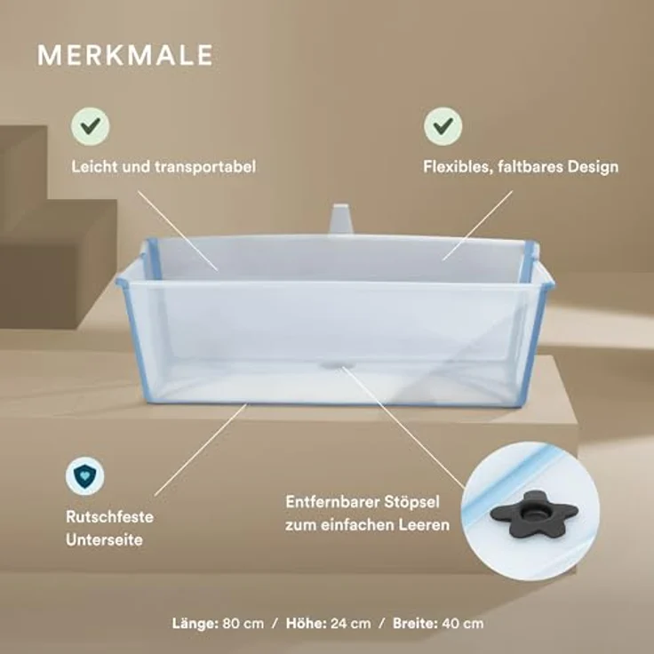 Stokke Flexi Bath® X-Large, geräumige faltbare Babybadewanne mit rutschfestem Boden und wärmeempfindlichem Stöpsel, für Kinder bis 6 Jahre – Bild 2