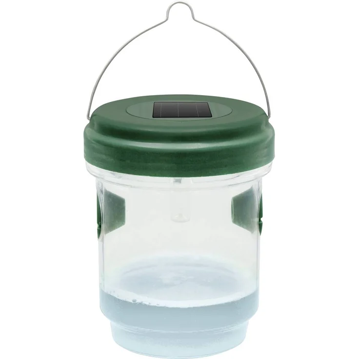 Gardigo Solar Insektenfalle mit Lockstoff und LED-Licht, Wespenfalle (Ø x H) 93mm x 117mm, Grün