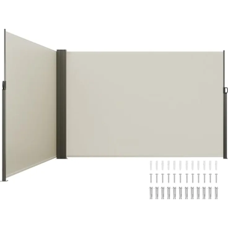 VEVOR Seitenmarkise 200 x 600 cm Seitenwandmarkise aus 180 g/m² Polyestergewebe mit PU-Beschichtung Beige, einziehbarer Griff mit Federmechanismus, Sichtschutz und Blickschutz für Balkone und Innenhöfe