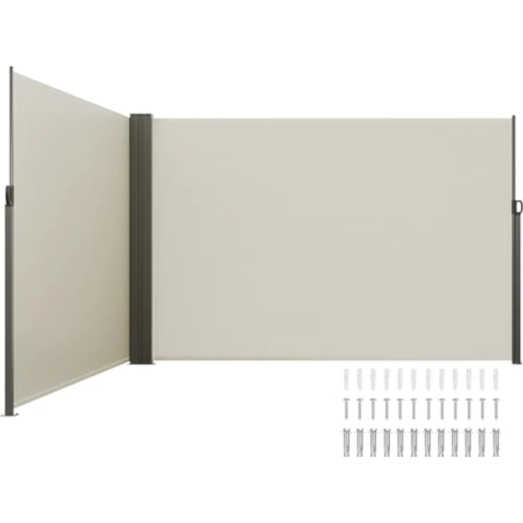 VEVOR Seitenmarkise 200 x 600 cm Seitenwandmarkise aus 180 g/m² Polyestergewebe mit PU-Beschichtung Beige, einziehbarer Griff mit Federmechanismus, Sichtschutz und Blickschutz für Balkone und Innenhöfe – Bild 1