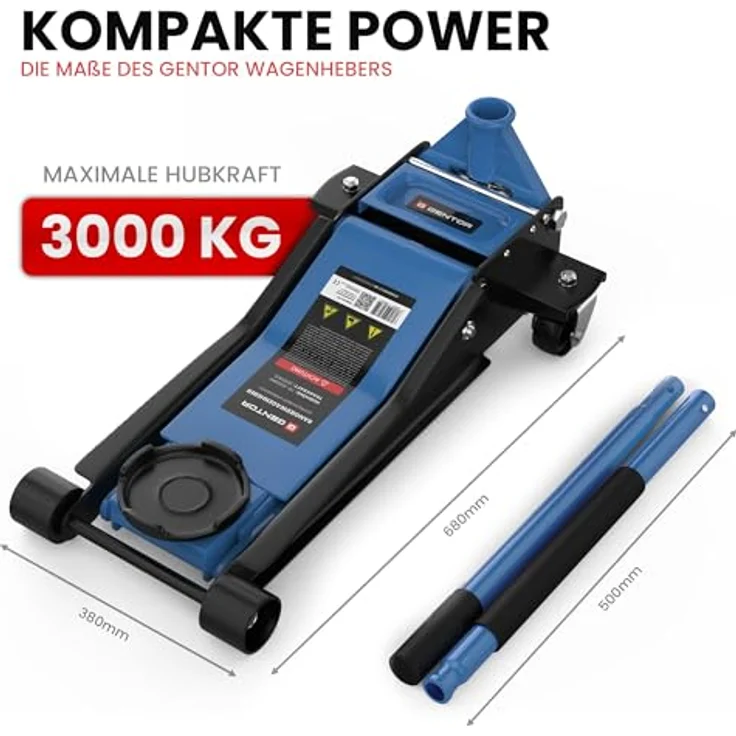 GENTOR Wagenheber 3T Ultra Flach, hydraulischer Rangierwagenheber für PKW & SUV, hellblau, 75 mm Unterfahrhöhe, 505 mm Hubhöhe, Doppelzylinder-Quicklift – Bild 7