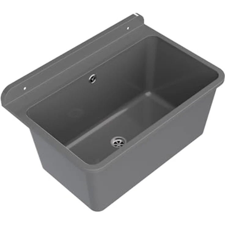 QLS Küchenspüle LARGE, Kunststoff-Spülbecken, 61x41 cm Ausgussbecken für Garten Garage Werkstatt, Polypropylen in Weiß – Bild 5