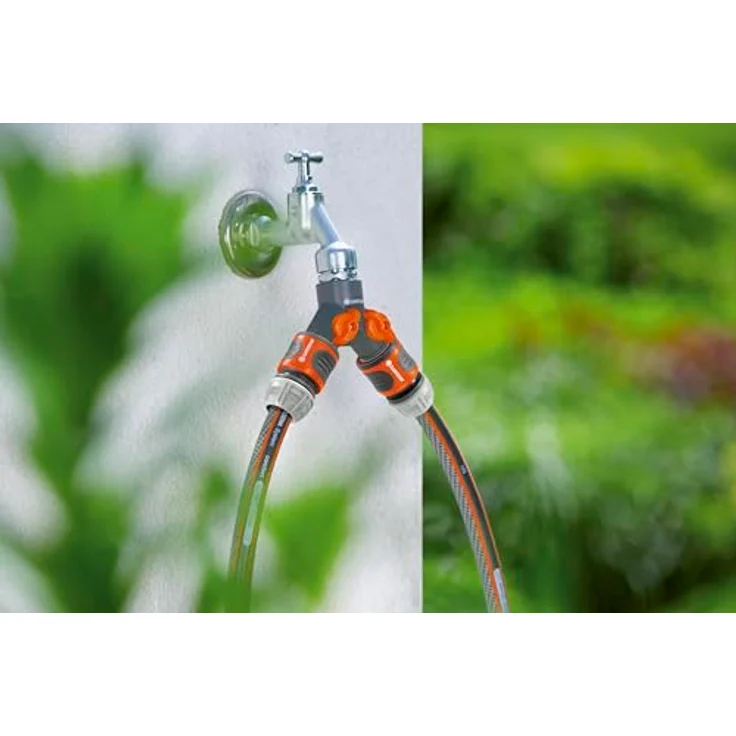 GARDENA 2-Wege-Ventil: Wasserverteiler für Wasserhahn mit 33.3 mm (G 1 Zoll)-Gewinde, für gleichzeitigen Anschluss von zwei Geräten, beide Ausgänge regulierbar (940-20) Bewässerungszubehör – Bild 2