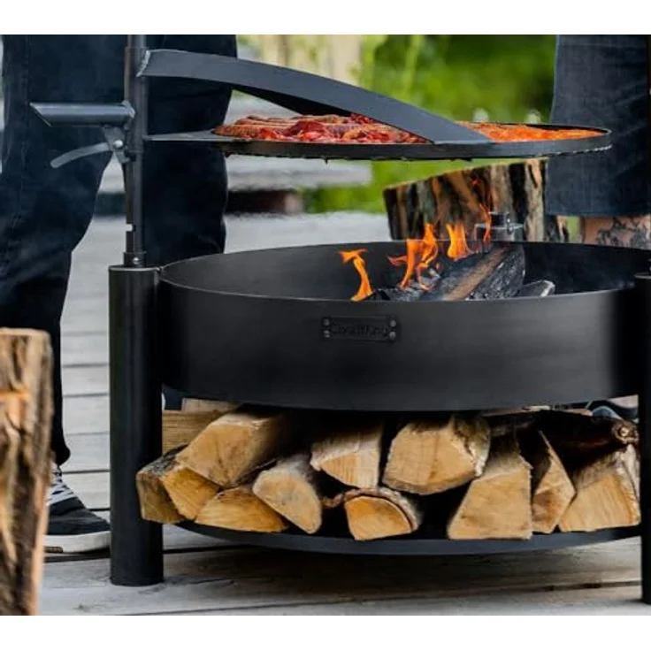 Cook King Feuerschale Montana X 60, handgeschweißt aus Rohstahl Ø 60 cm mit Holzlager, wetterfest, inklusive höhenverstellbarem Grillrost und Befestigungsmast für Garten Terrasse Outdoor – Bild 4