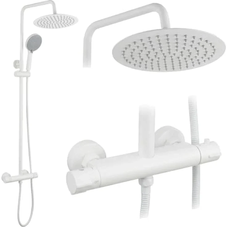 wohnwerk.idee Duschsystem Regendusche Set, Duscharmatur mit Handbrause und Thermostat, höhenverstellbar, keine Wannenauslauf – Bild 1