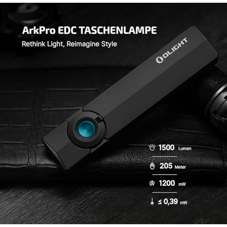 OLIGHT ArkPro, LED Taschenlampe aufladbar mit 1500 Lumen, 205m Leuchtweite, Grünlicht und UV-Funktion, IPX7 wasserdicht, Schwarz – Bild 2