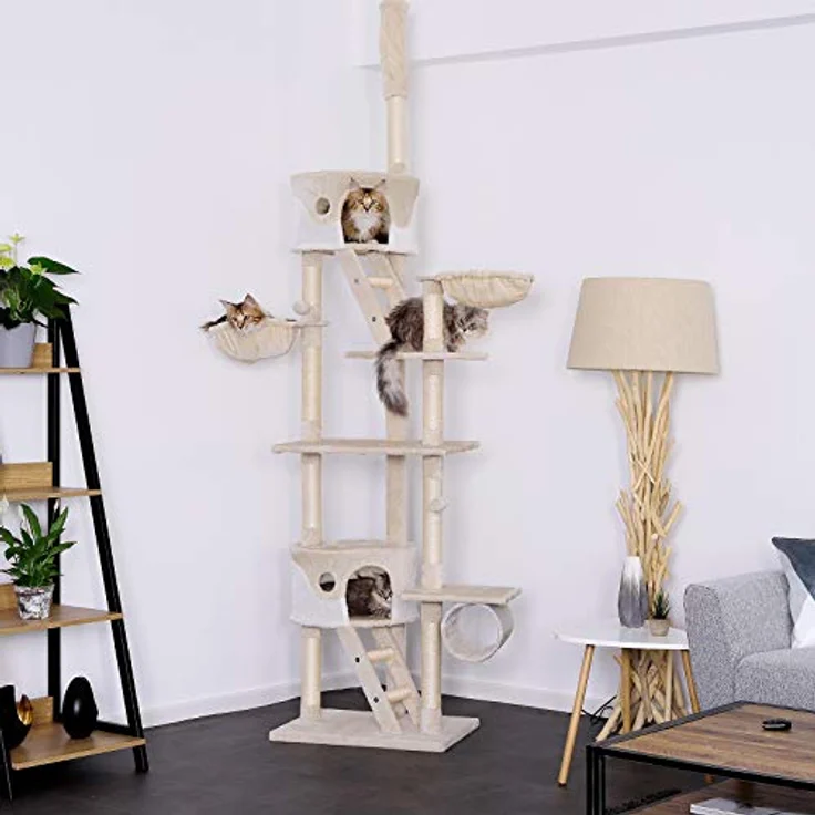 lionto Kratzbaum XXL Kletterbaum Katzenkratzbaum Katzenbaum höhenverstellbar 230-250 cm, beige/weiß – Bild 2