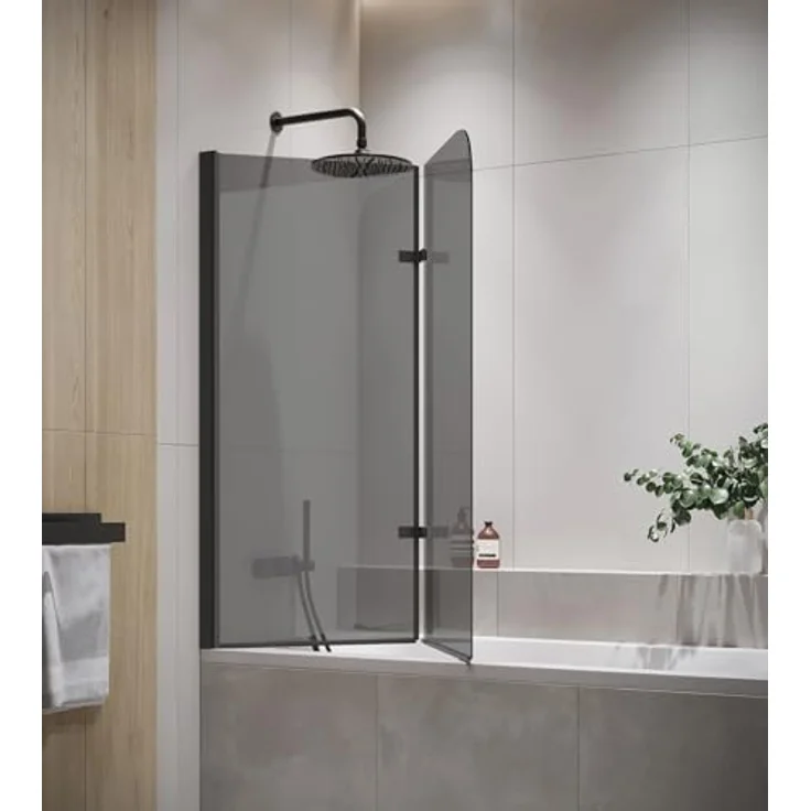 Badplaats B.V. Badewanne Austin Schwarz, 120 x 140 cm, Duschwand mit 5mm Sicherheitsglas und Nanobeschichtung, drehbares Aluminiumprofil – Bild 2
