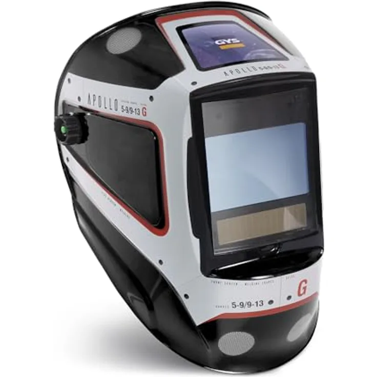 GYS Lasmaske LCD Apollo +, Schutzhelm für Schweißarbeiten mit True Color Technologie, einstellbarer Farbtonstufe 5-13, panoramisches Sichtfeld 100 x 67 mm, Reaktionszeit 0,15 ms, Solar- und Batteriebetrieb