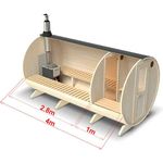 Caldari Fasssauna Farum XL für 8 Personen, mit Vorraum und Außensitzen, Fichte, schwarze Dachschindel, 6 kW Harvia Elektroofen (230V), mit Erlenboden