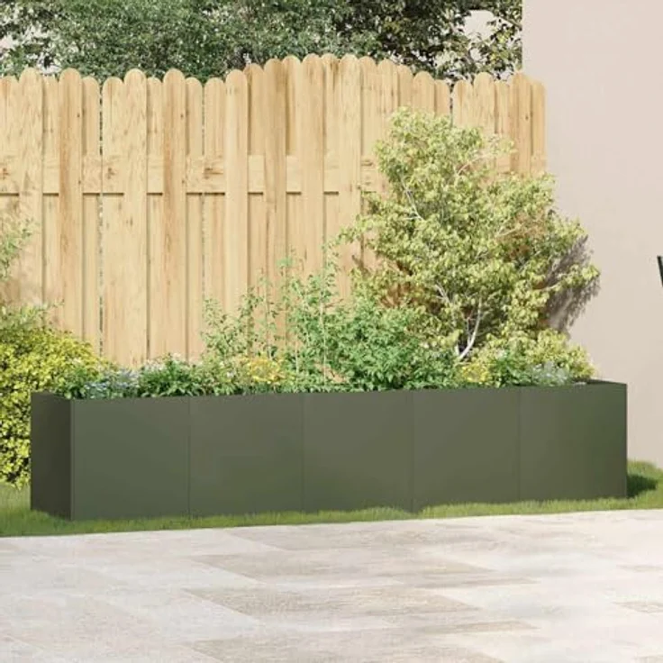 vidaXL Pflanzkübel Olivgrün 200x40x40 cm Kaltgewalzter Stahl, Garten-Hochbeet mit innenliegenden Stützbügeln – Bild 3