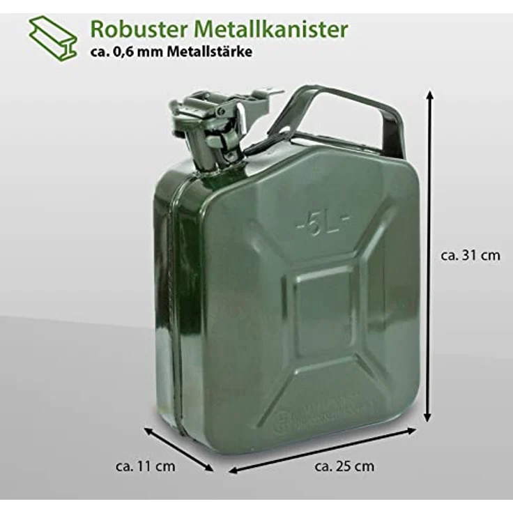 Holmwerk 3x Kraftstoffkanister, Metallkanister mit UN-Zulassung, 5 Liter, Olivgrün RAL6003, auslaufsicherer Jerrycan-Verschluss – Bild 3